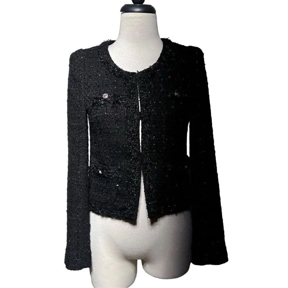 The Coco Jacket Black Cropped Nubby Metallic Classic Jacket Size M